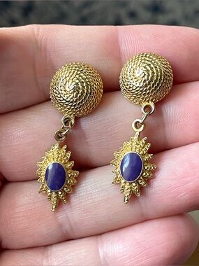 Vtg goldtone off-duty supermodel ‘90s style coiled rope dome dangle earrings